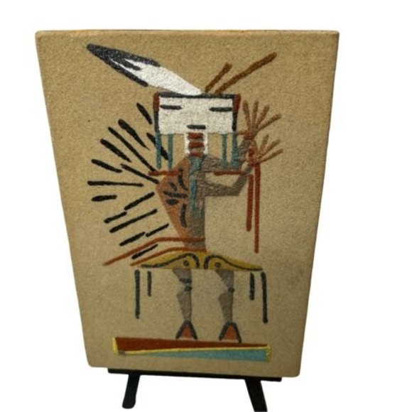 Camel God Navajo Sand Art Signed Futi Framed 4 X 6” Tile Particle Board - Picture 2 of 5